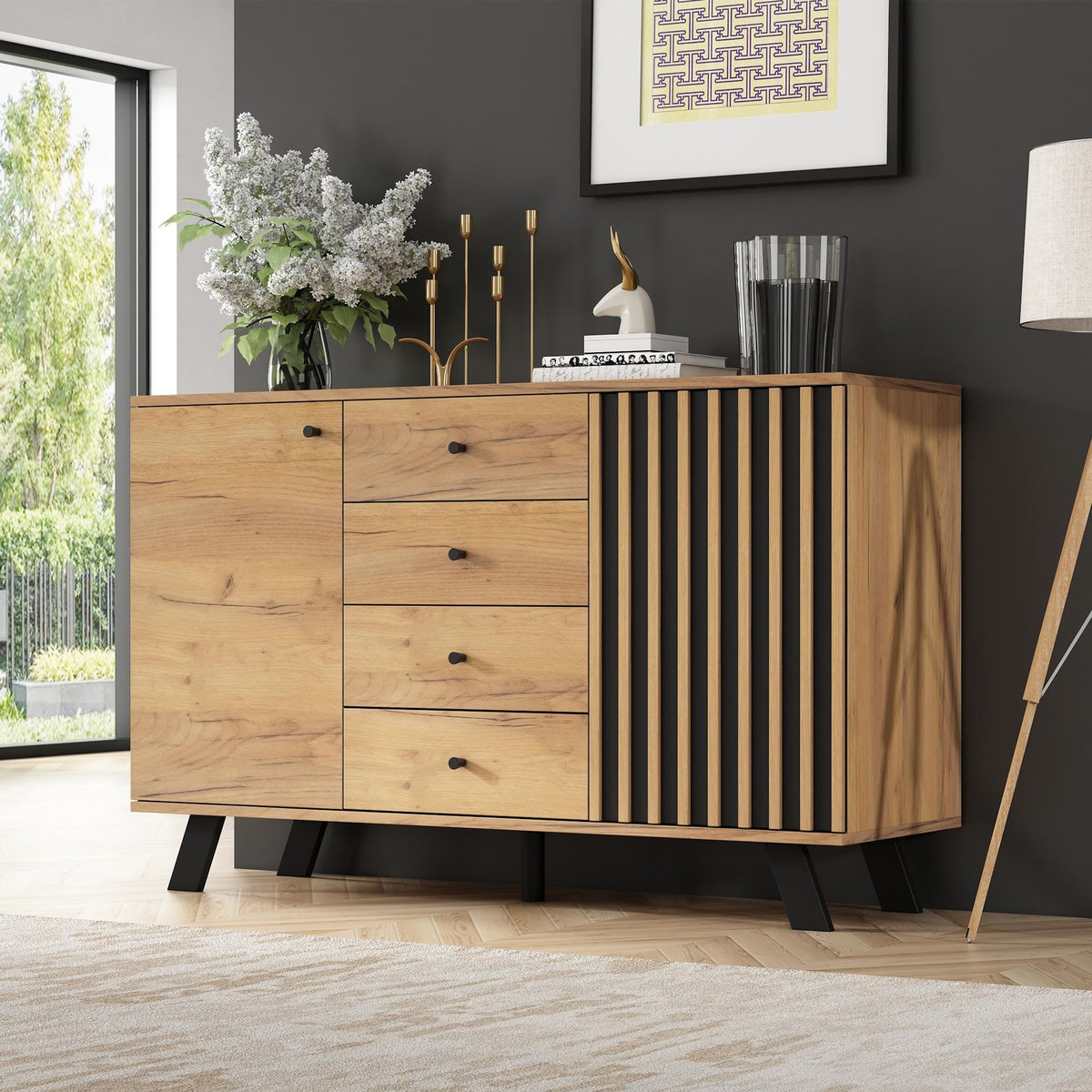 MERAX Buffet 2 porte(s) 4 tiroir(s) - 120 cm naturel mdf