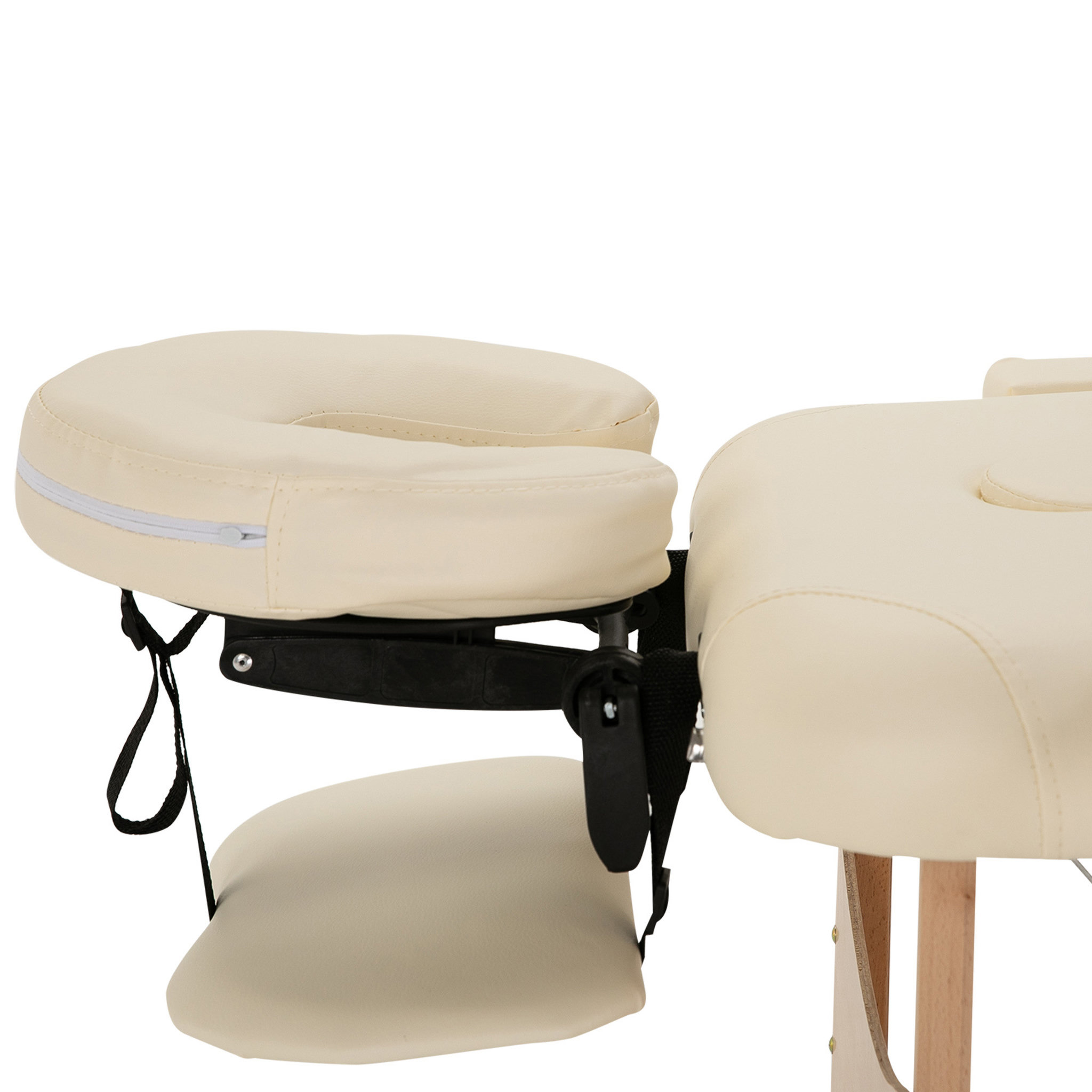 Voir la diapositive 6 : HOMCOM Table de massage pliante lit table de beauté 2 zones portable sac de tranport inclus hauteur réglable dim. 182L x 60l x 61-87H cm bois massif revêtement synthétique crème