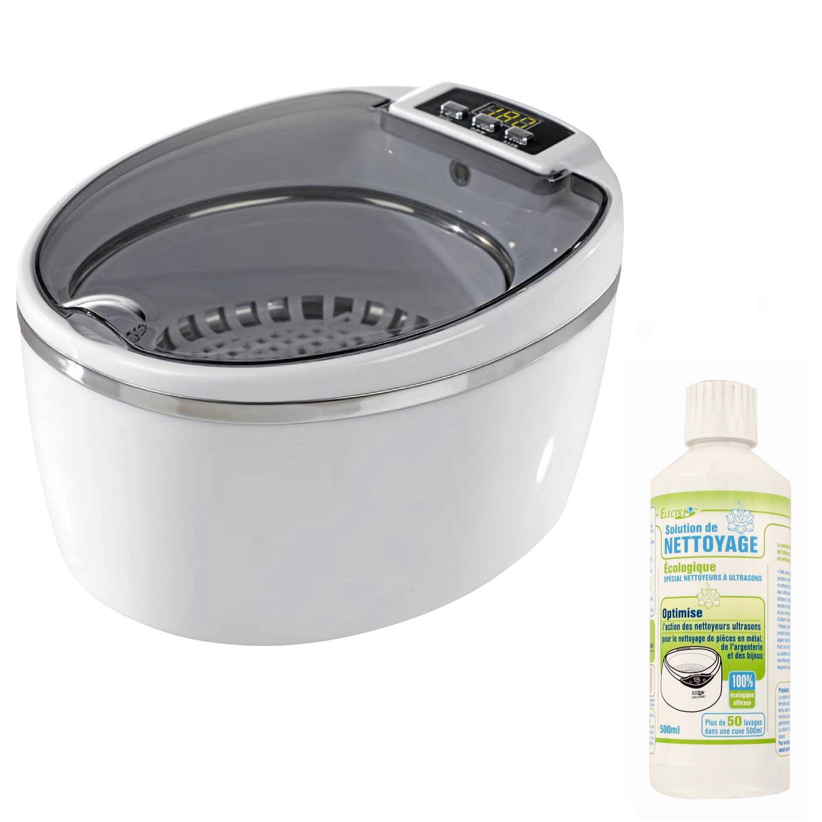 ELECTRIS Pack nettoyeur à ultrasons 600 ml + 1 solution de nettoyage 500 ml