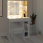 Voir la diapositive 3 : ID MARKET Coiffeuse ZELIA miroir LED avec 1 tiroir, étagères, caisson de rangement et tabouret