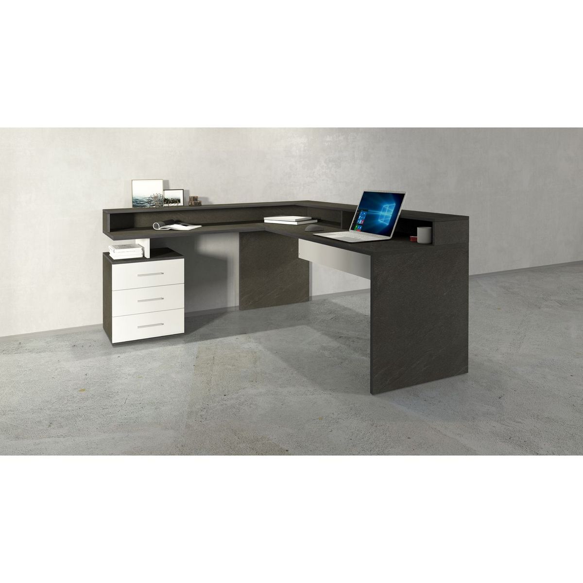 Bureau d'angle avec rehaussement 3 tiroirs L180 cm VASTO
