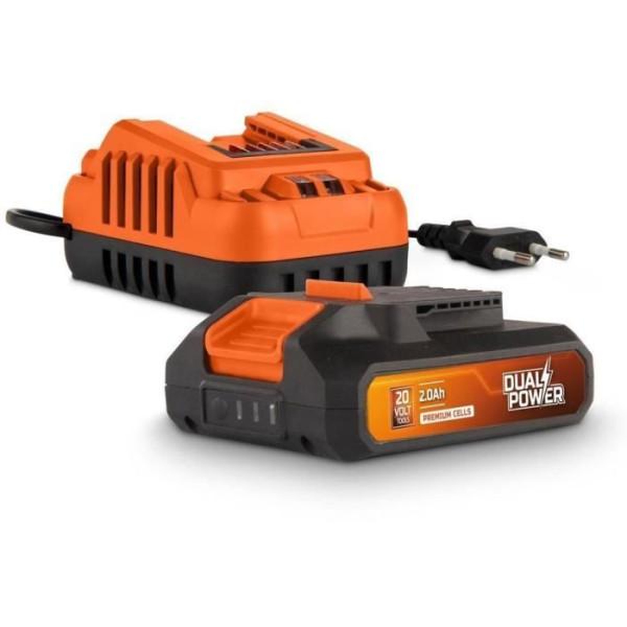 MARKET24 Batterie et Chargeur - Dual Power - POWDP90620 - Batterie 2,0Ah de 20V et chargeur 2A - Pour outils de bricolage sans Fil de 20V