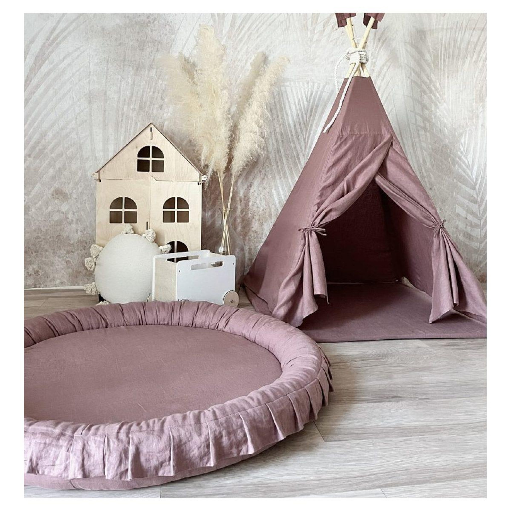 Voir la diapositive 2 : MONIO FOR KIDS Tapis nid en lin rose poudré