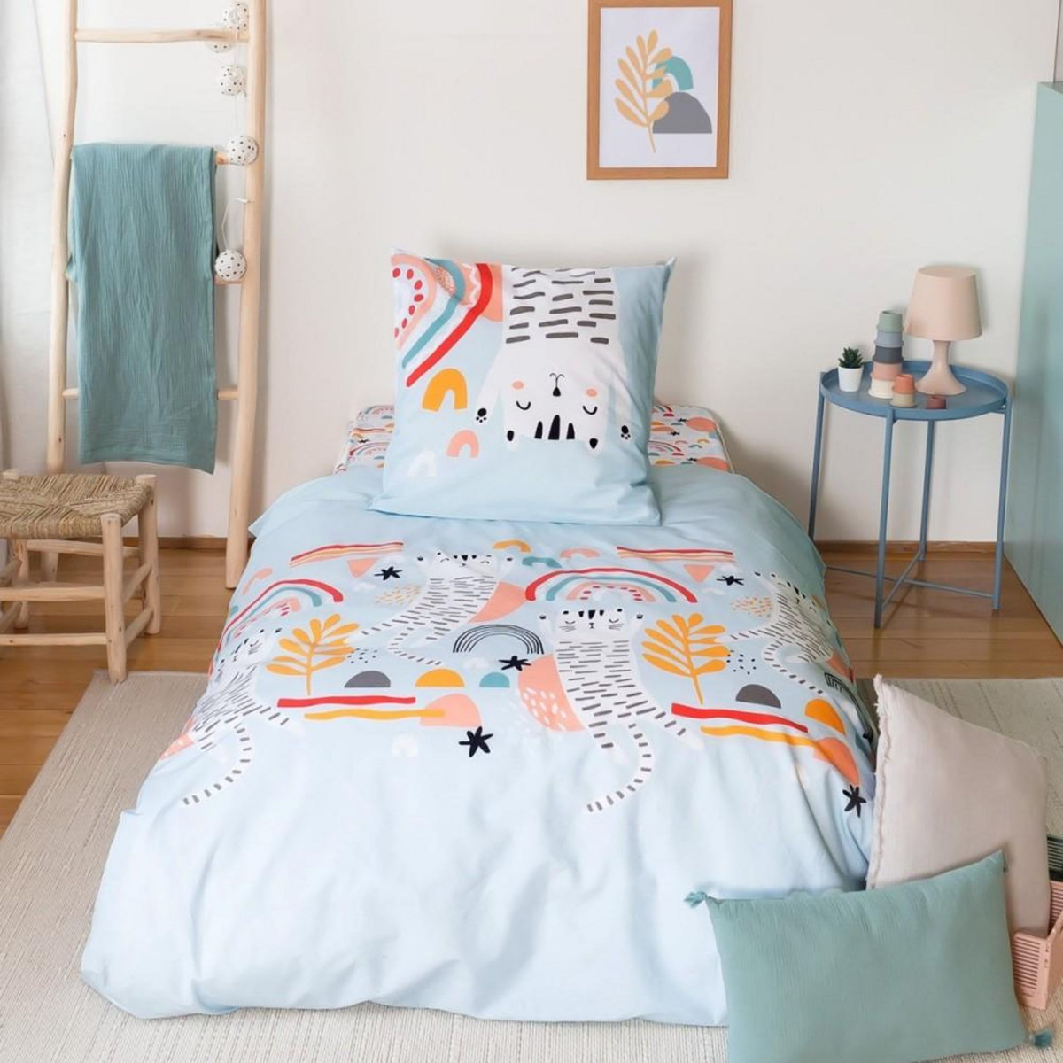 COTE DECO Housse de couette 140x200 + 1 taie CATCHI coton 57 fils