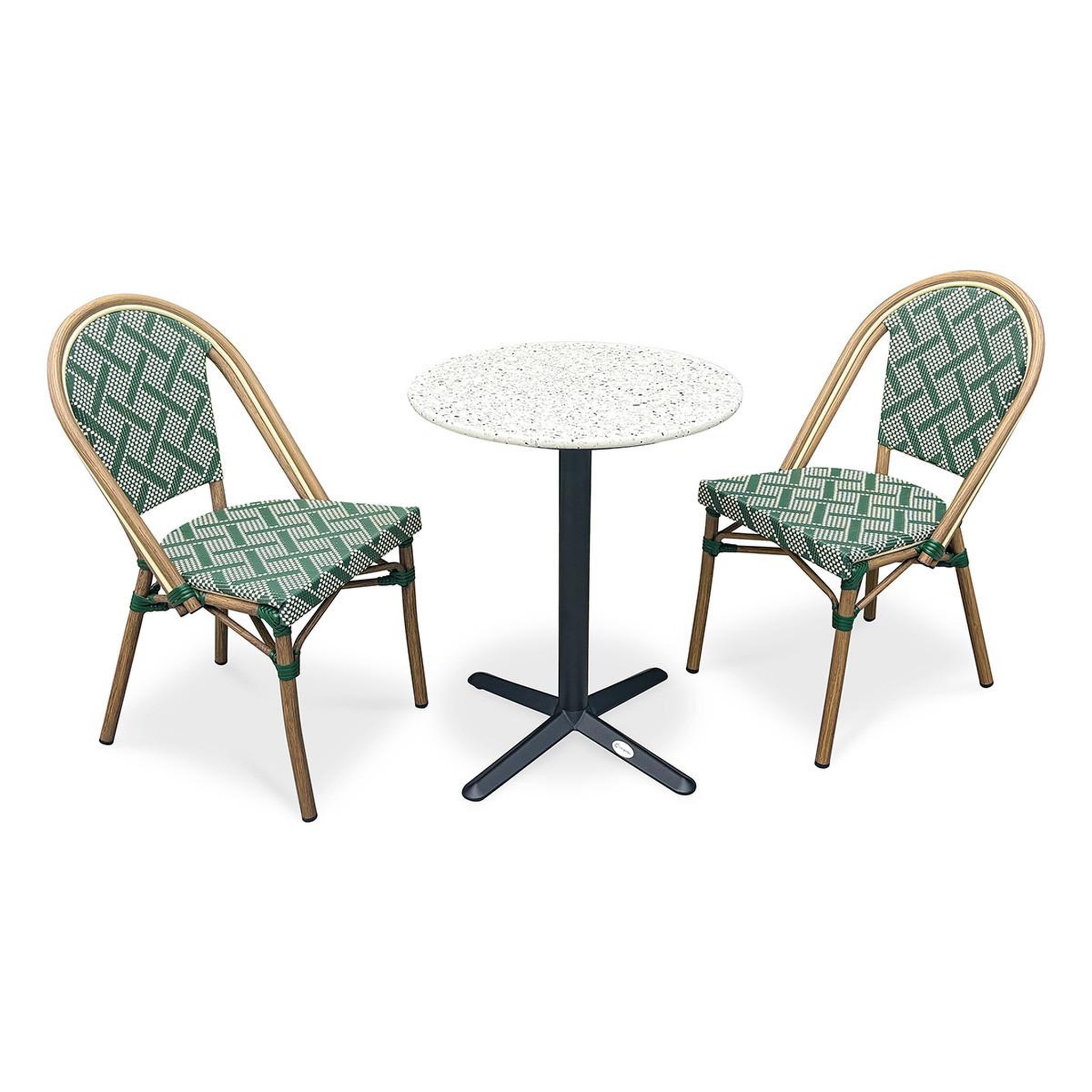 Paris Prix Ensemble table de jardin en terrazzo & 2 chaises  bistro  60cm vert