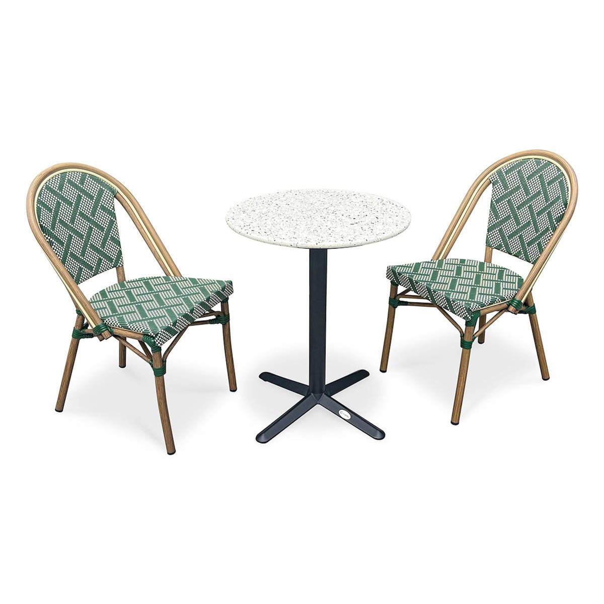 Paris Prix Ensemble Table de Jardin en Terrazzo & 2 Chaises  Bistro  60cm Vert