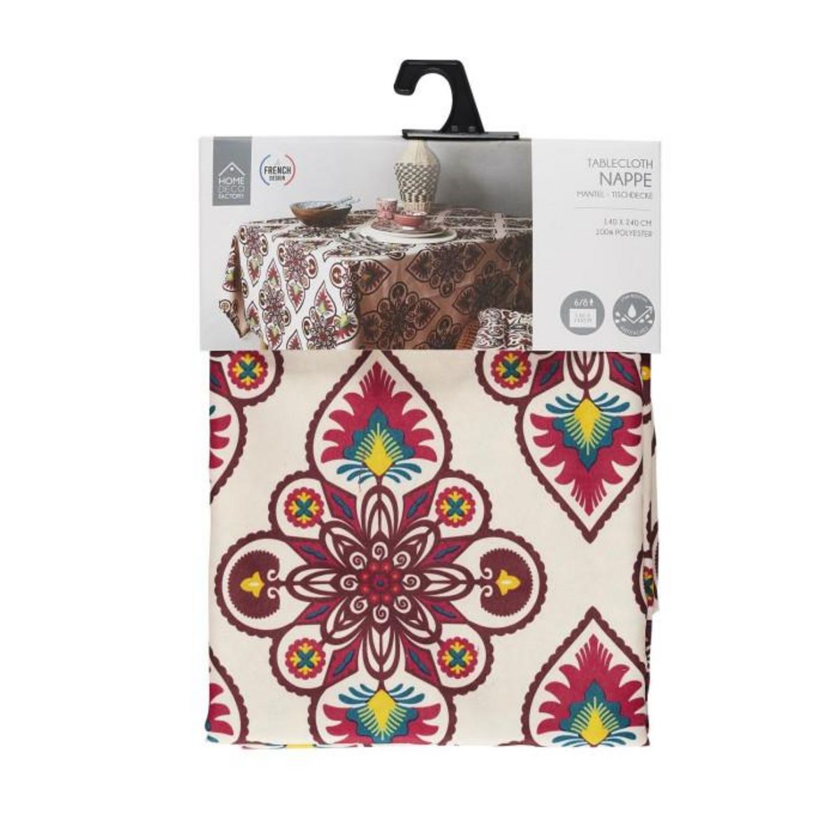 Paris Prix Nappe Antitache  Jaipur  140x240 Beige & Rouge