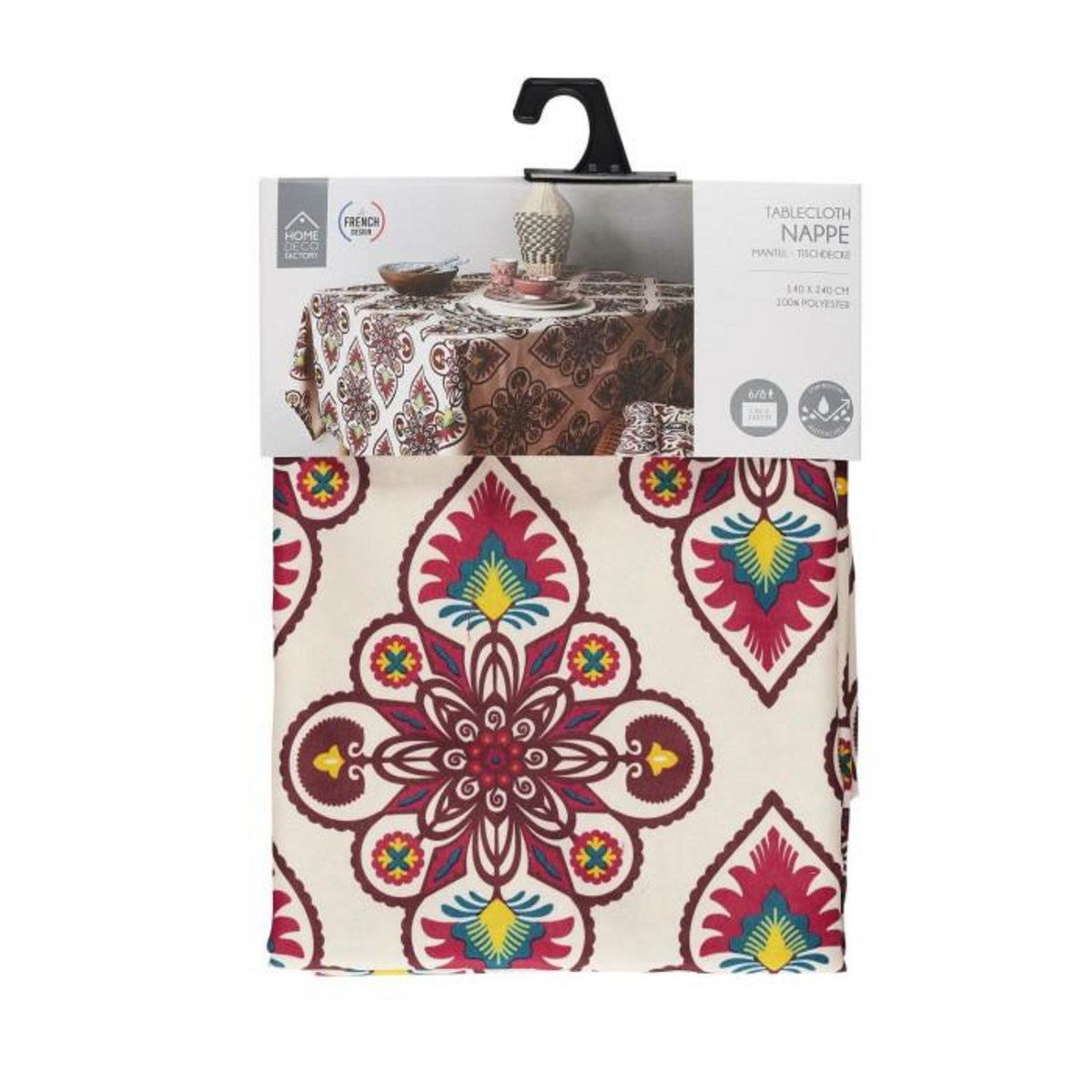 Paris Prix Nappe Antitache  Jaipur  140x240 Beige & Rouge