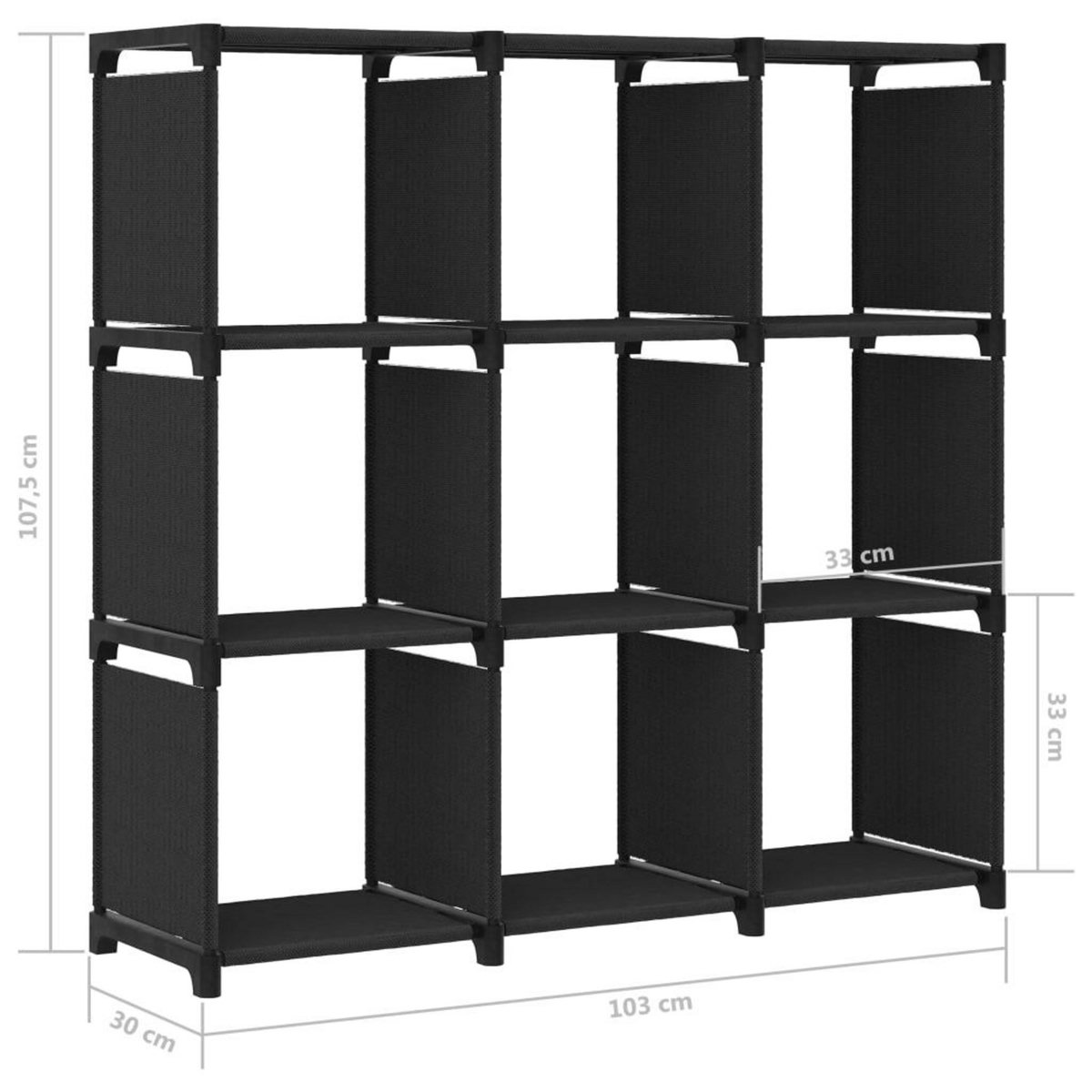 VIDAXL Etagere d'affichage 9 cubes Noir 103x30x107,5 cm Tissu