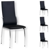 Lot de 4 chaises ALVARO pour salle à manger ou cuisine avec 4 pieds en  métal noir et assise capitonnée, revêtement synthétique noir