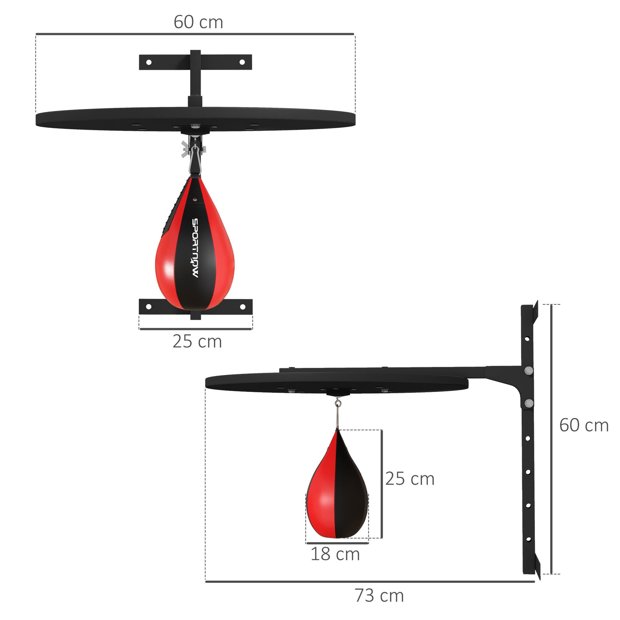 Voir la diapositive 3 : HOMCOM Punching ball poire de vitesse boxe avec support plateau tournant + pompe mdf acier revêtement synthétique rouge noir