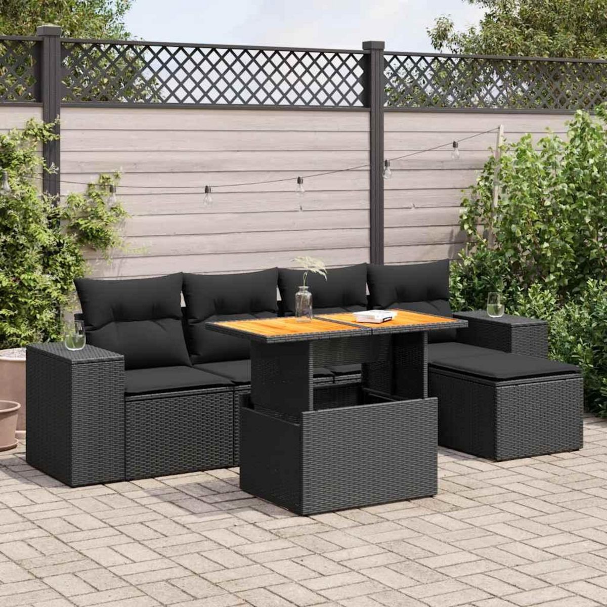VIDAXL Salon de jardin 6 pcs avec coussins noir resine tressee