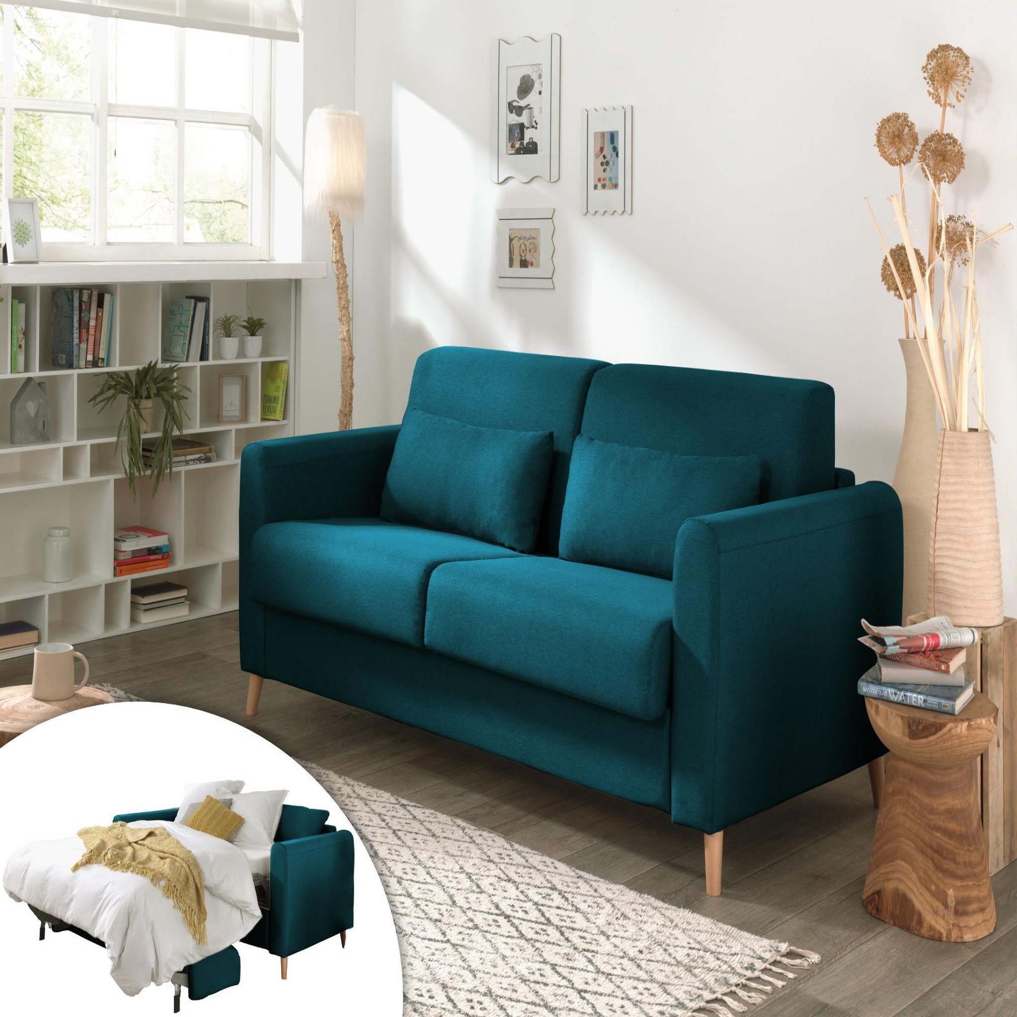Voir la diapositive 1 : LISA DESIGN Timo - canapé 3 places convertible express couchage quotidien 140 cm matelas 12 cm en tissu