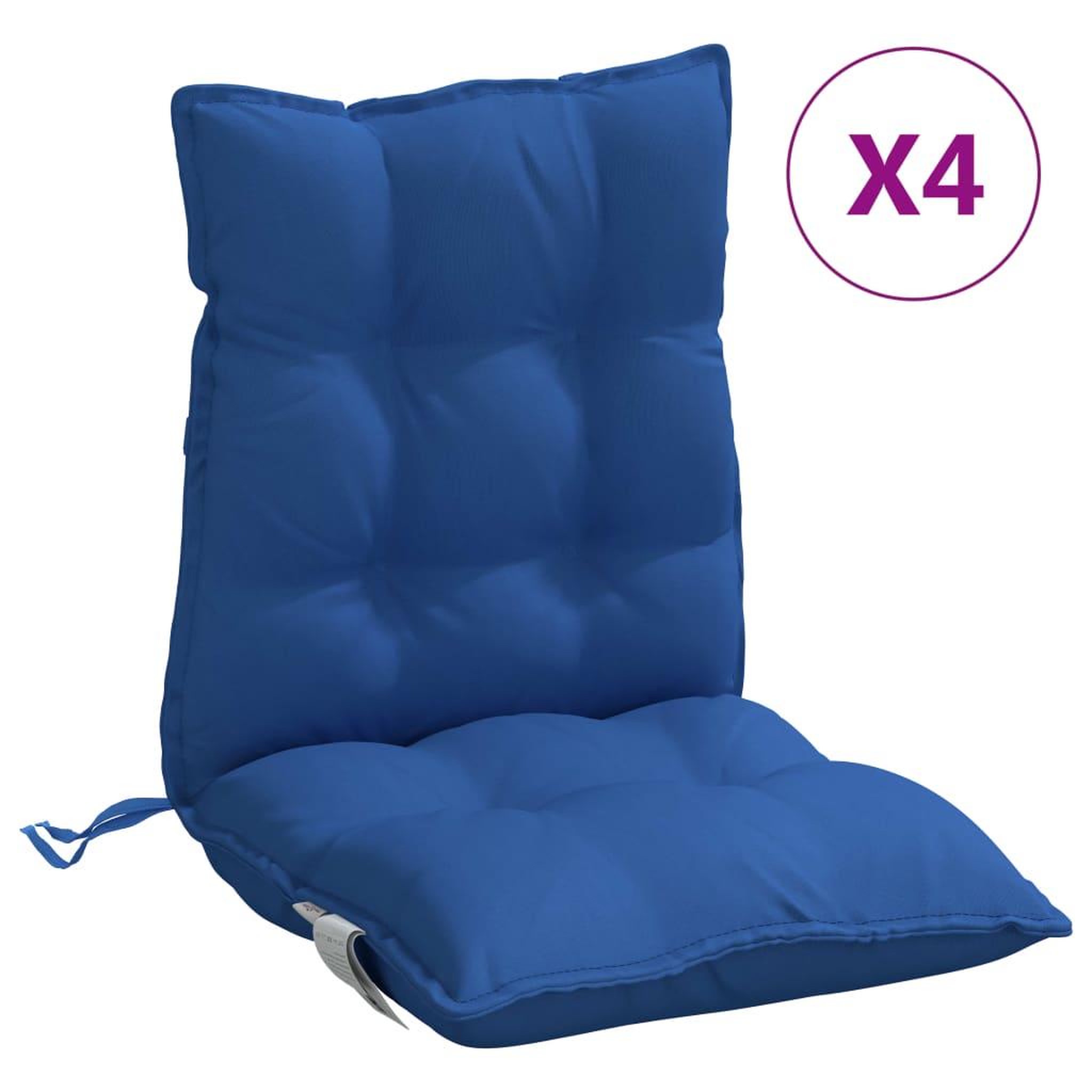 Voir la diapositive 2 : VIDAXL Coussins de chaise a dossier bas lot de 4 bleu royal