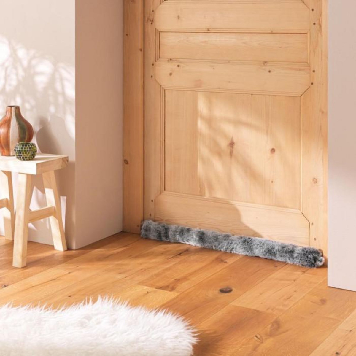 Paris Prix Boudin Bas de Porte Imitation Fourrure  Antartic  80cm Gris