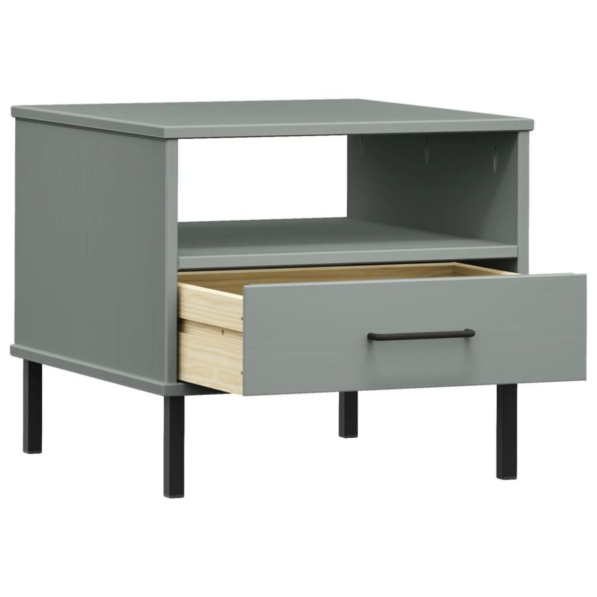 VIDAXL Table de chevet avec pieds en metal Gris Bois pin massif OSLO