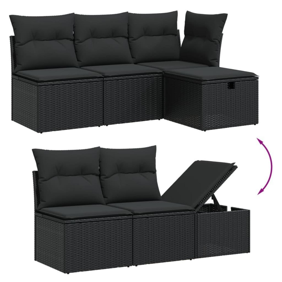 VIDAXL Salon de jardin 7 pcs avec coussins noir resine tressee
