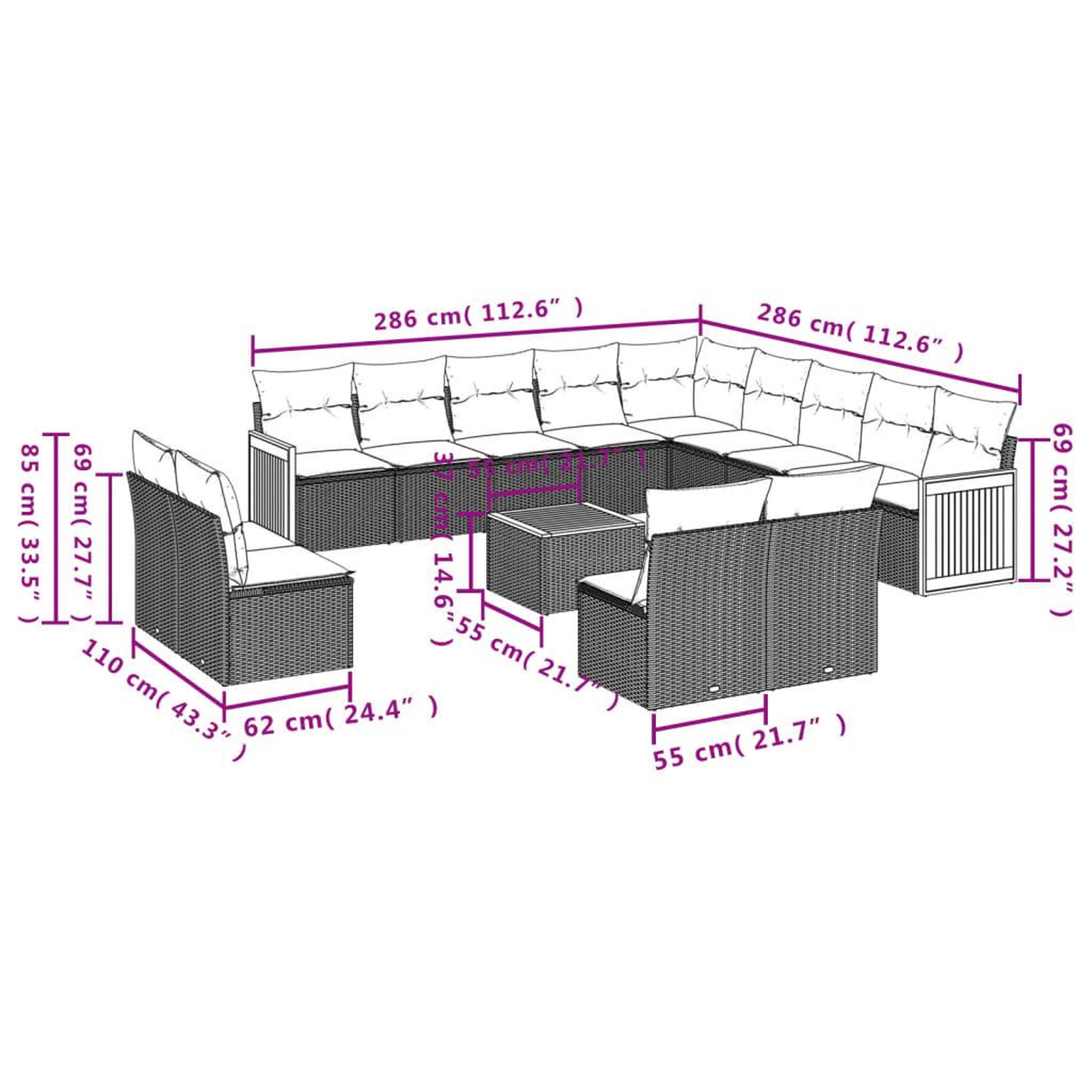 Voir la diapositive 6 : VIDAXL Salon de jardin avec coussins 14 pcs noir resine tressee