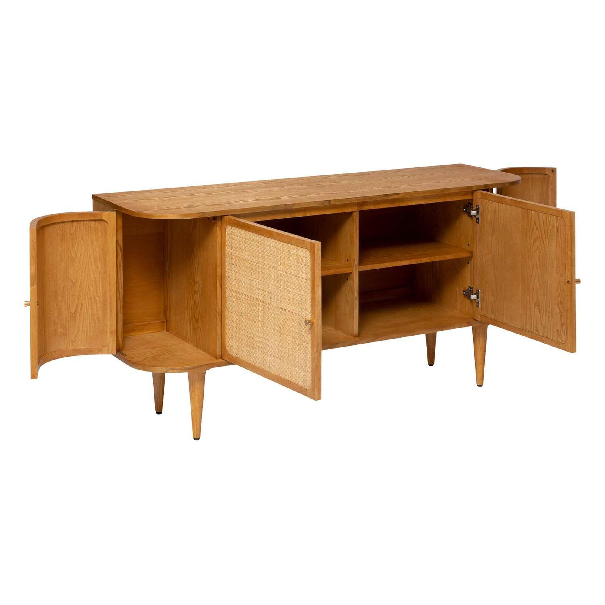 Voir la diapositive 3 : ATMOSPHERA Buffet 4 portes en bois et rotin KISCO - Marron