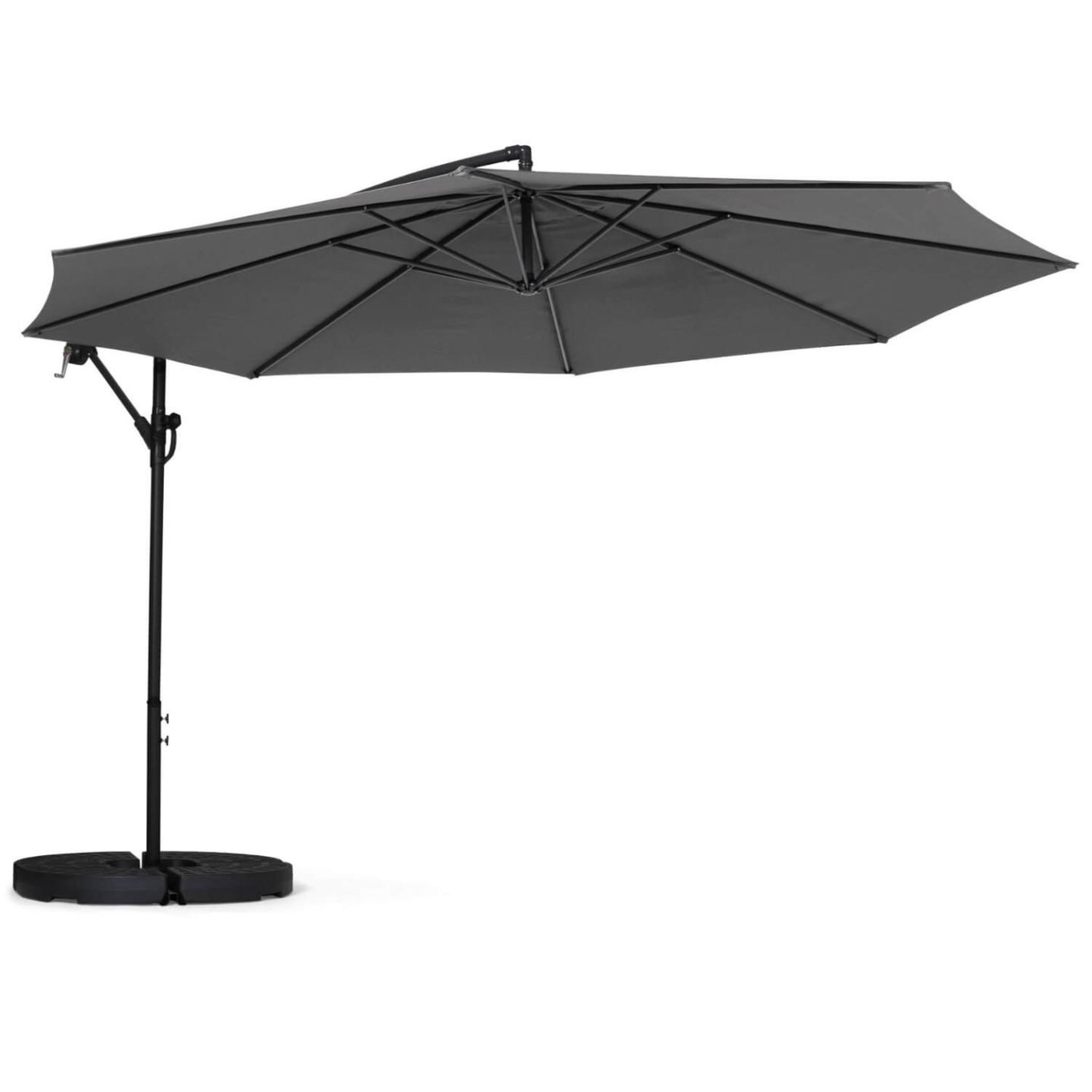 ID MARKET Parasol déporté rotatif 360 AJACCIO gris D.3,5M avec 4 dalles et housse