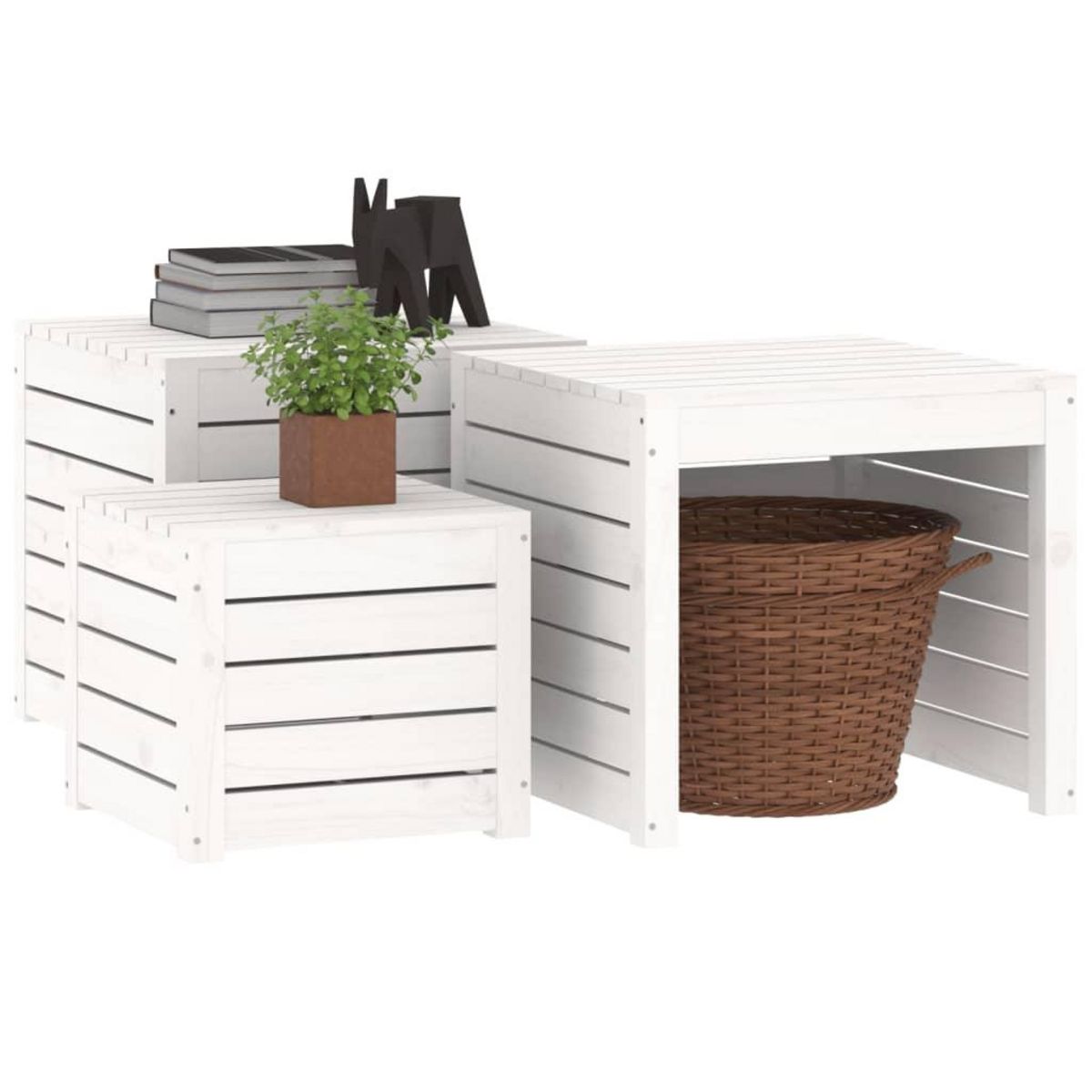 VIDAXL Ensemble de boîtes de jardin 3 pcs blanc bois de pin massif