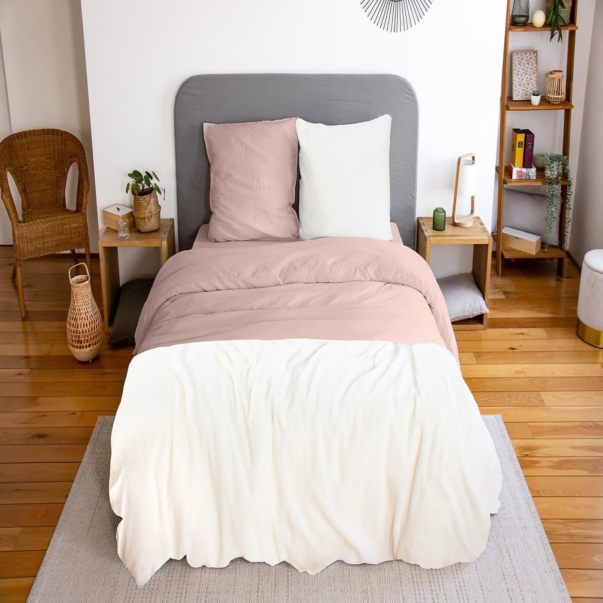 Voir la diapositive 1 : Home collection Parure housse de couette 100% microfibre lavee, sherpa - rose