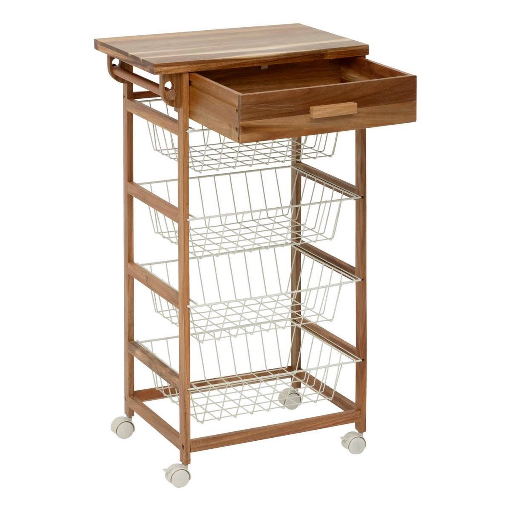 Voir la diapositive 2 : FIVE Desserte de cuisine à roulettes  4 paniers  88cm naturel