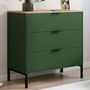 Voir la diapositive 2 : ID MARKET Commode 3 tiroirs KELIA 80 cm vert kaki et plateau bois