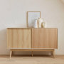 Voir la diapositive 3 : SWEEEK Buffet de rangement décor bois naturel. Linear. deux portes. deux étagères. buffet haut. vaisselier.  L 150 x P 39.5 x H 90cm