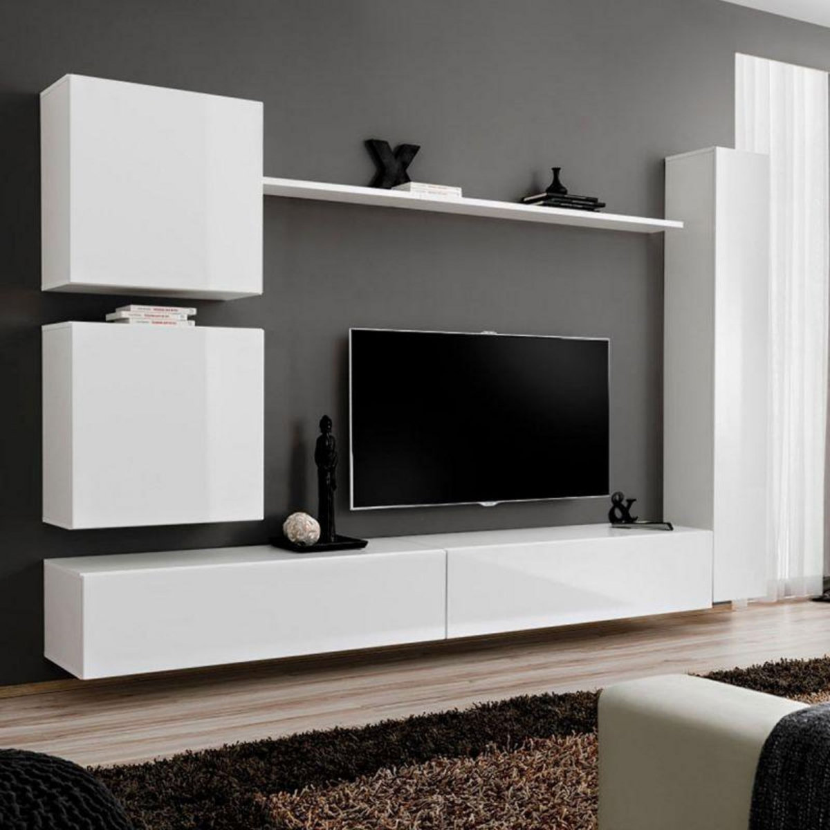Paris Prix Meuble TV Mural Design  Switch VIII  280cm Blanc