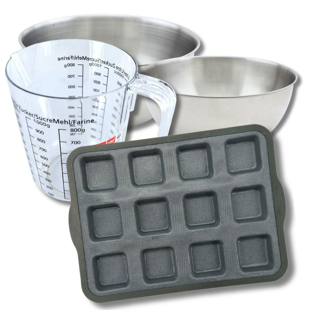ZENKER Set pâtisserie avec moule à 12 brownies, 2 bols à mixer, verre mesureur et spatule Zenker