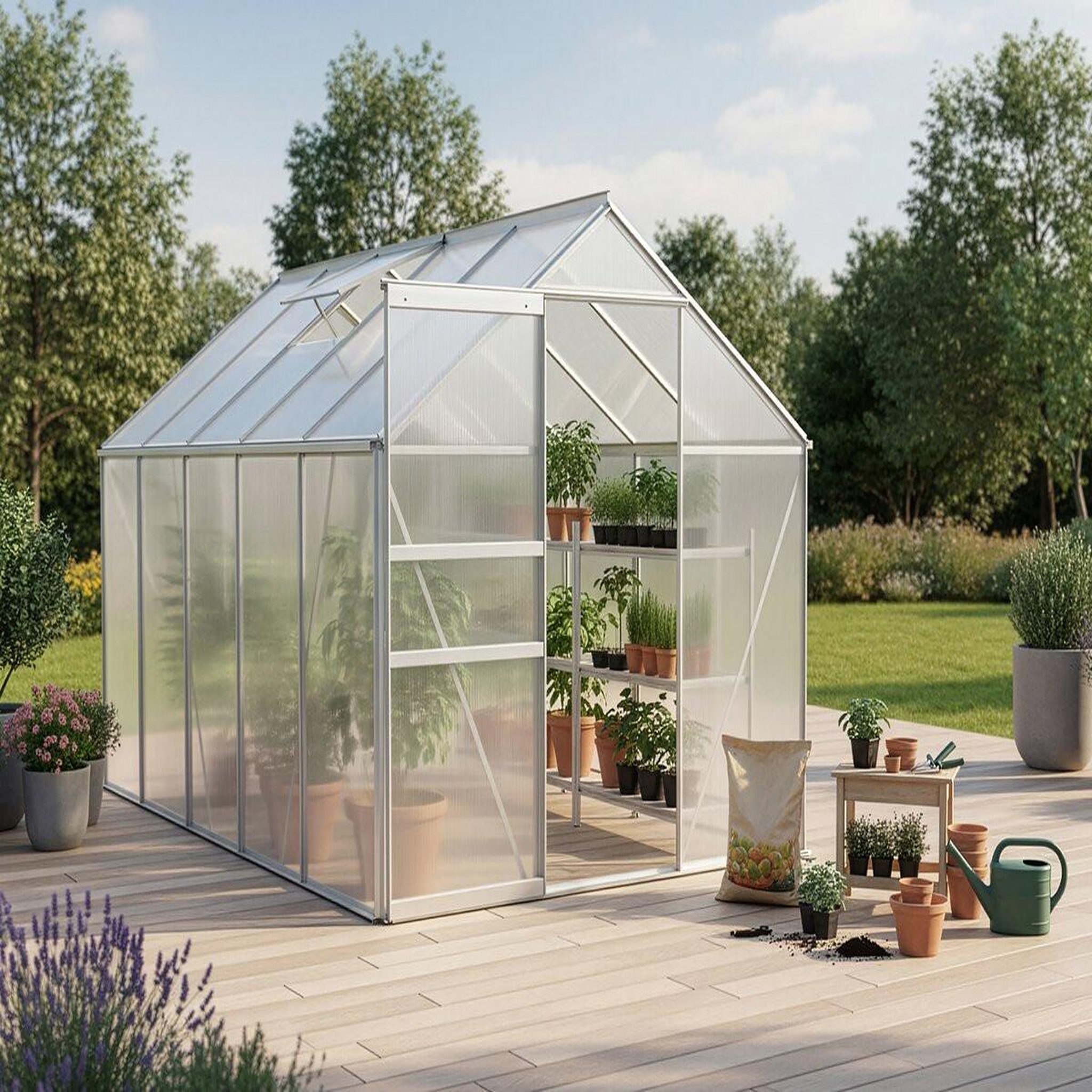 Voir la diapositive 2 : Habitat et Jardin Serre jardin polycarbonate 310 x 190 x 195 cm  basilic  - 5,89 m² - gris