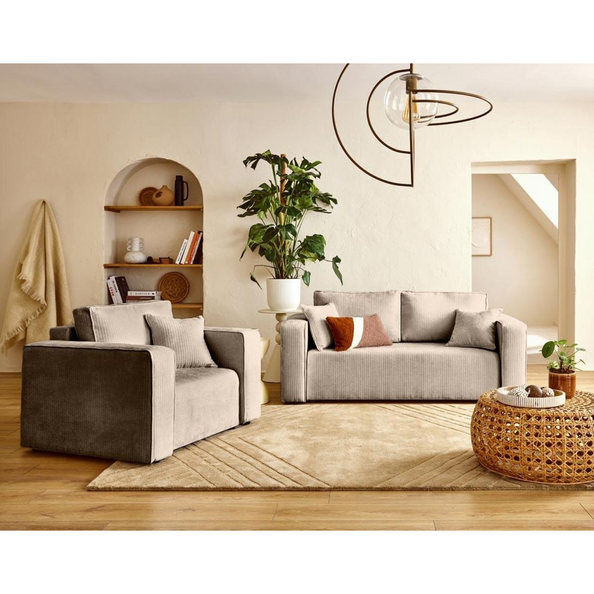 BEST MOBILIER Topaze - canapé droit 2 places en velours côtelé plat