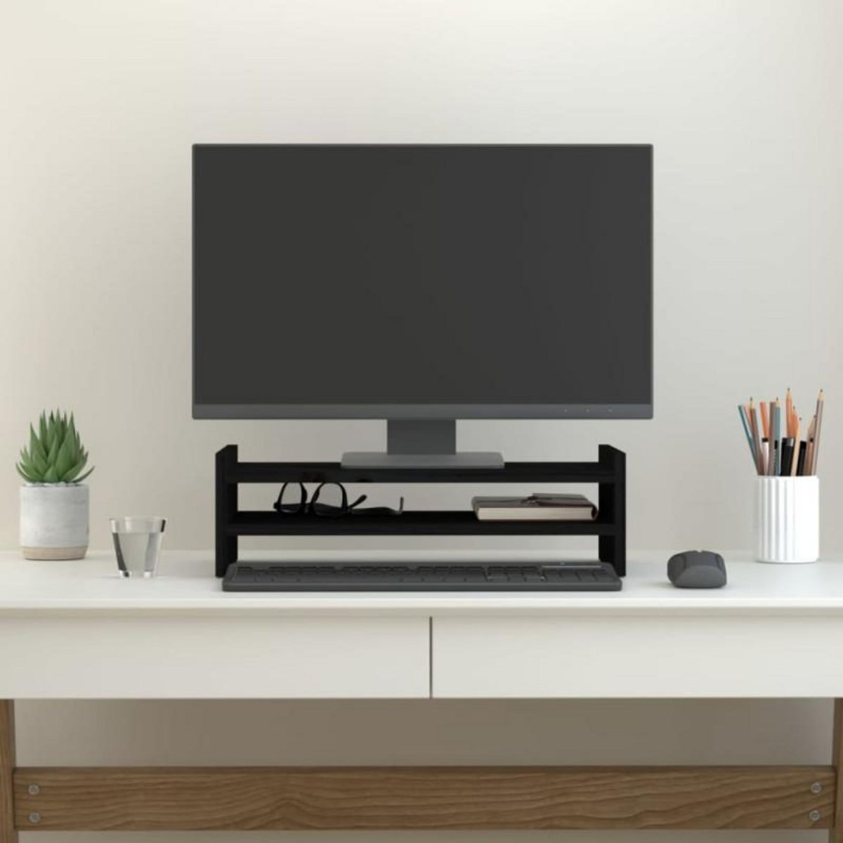VIDAXL Support de moniteur Noir 50x27x15 cm Bois de pin solide