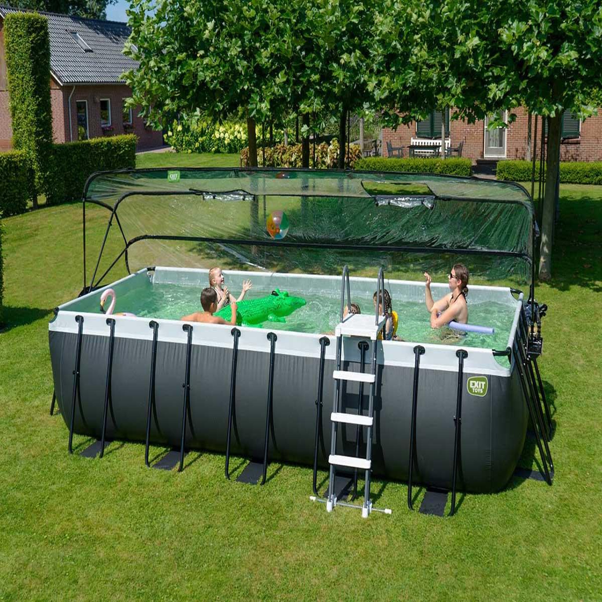 Voir la diapositive 4 : EXIT TOYS Piscine tubulaire Black Leather rectangulaire 5,40 x 2,50 x 1,22 m avec dôme - Exit Toys