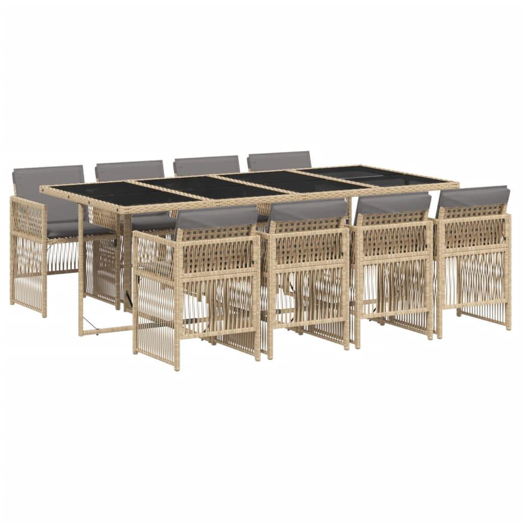 Voir la diapositive 2 : VIDAXL Ensemble a manger de jardin et coussins 9 pcs melange beige