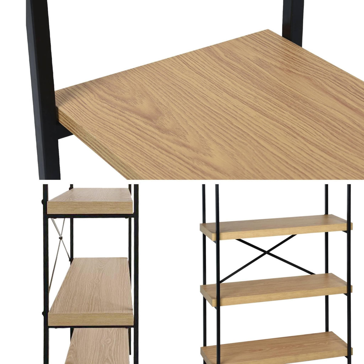 SWEEEK Etagère 4 niveaux industrielle effet frêne et métal - LOFT-   L 80 x l 30 x H 120cm