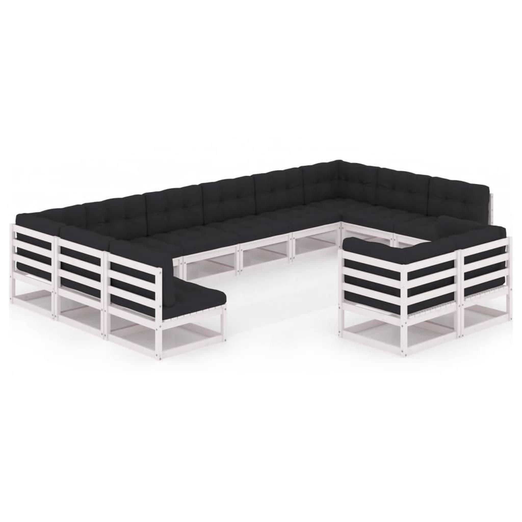 Voir la diapositive 2 : VIDAXL Salon de jardin 12 pcs avec coussins Blanc Bois de pin massif