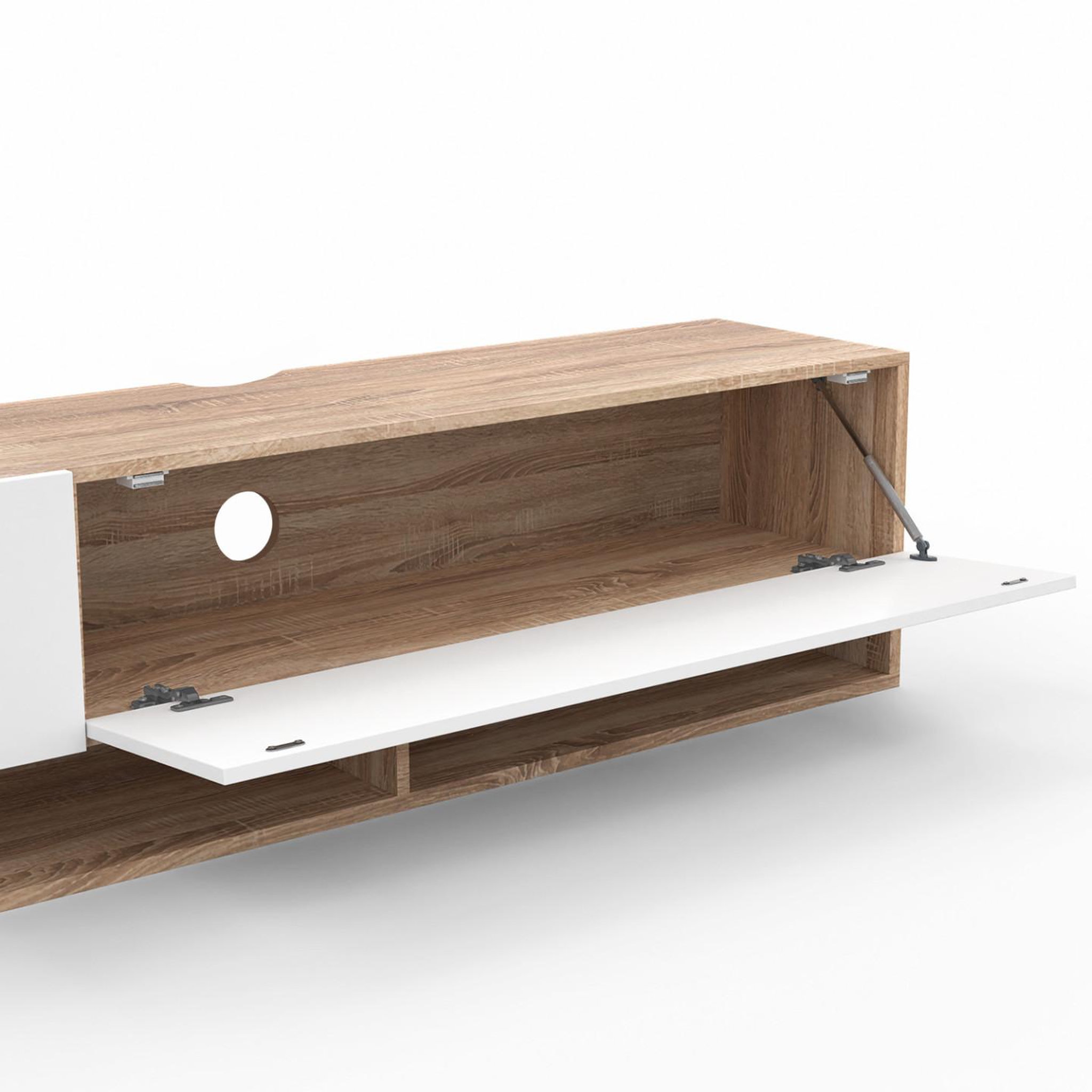 Voir la diapositive 6 : ID MARKET Meuble tv 180 cm suspendu elio 2 portes avec étagère bois et blanc