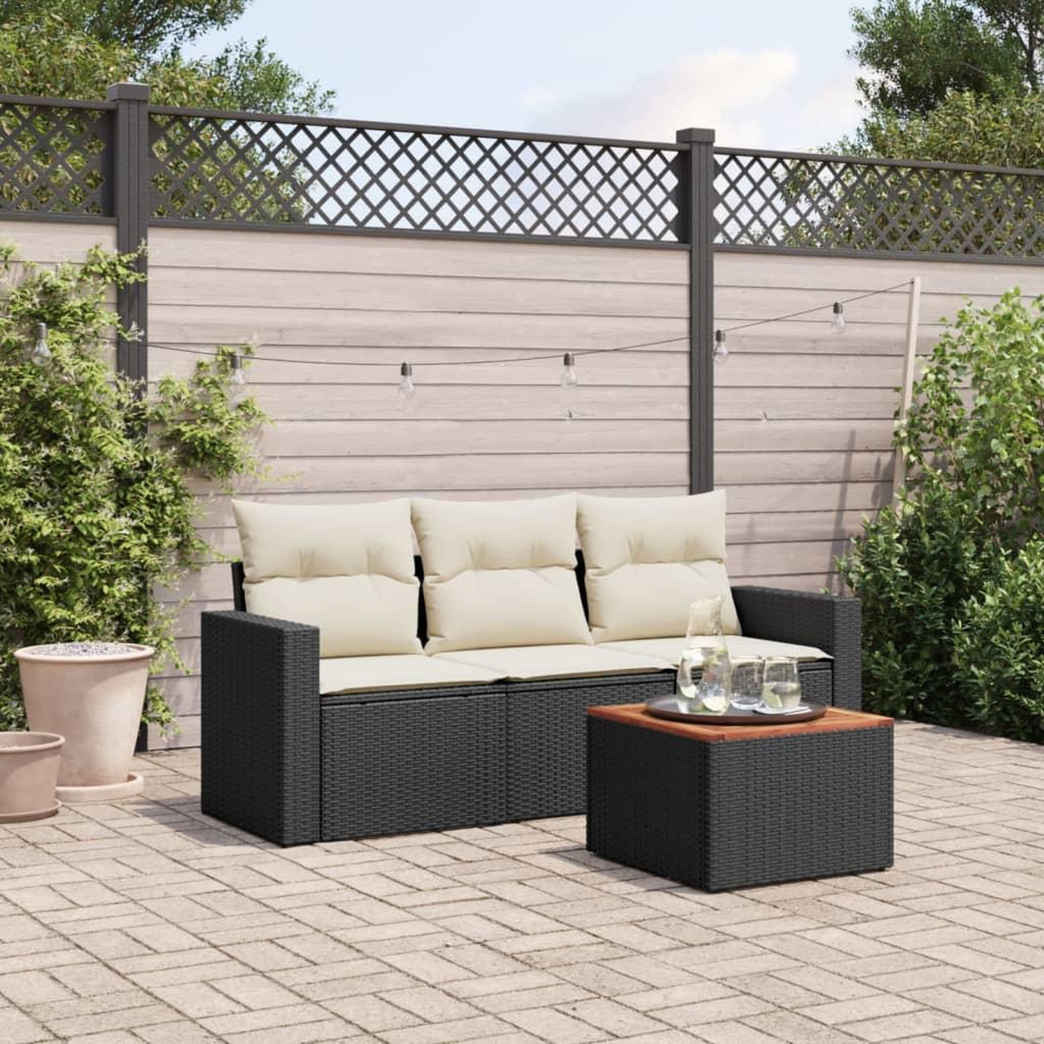 VIDAXL Salon de jardin 4 pcs avec coussins noir resine tressee