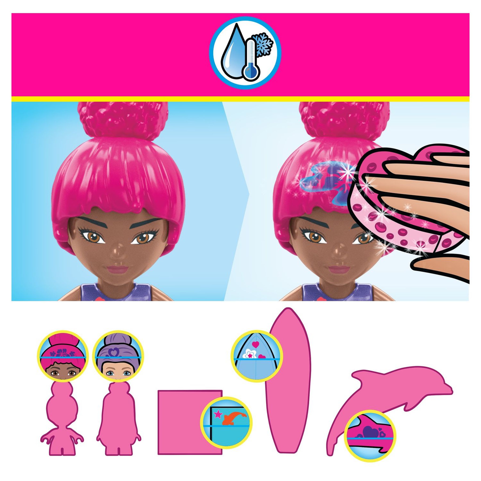 Voir la diapositive 4 : MATTEL MEGA - Barbie Color Reveal - Nage avec les dauphins
