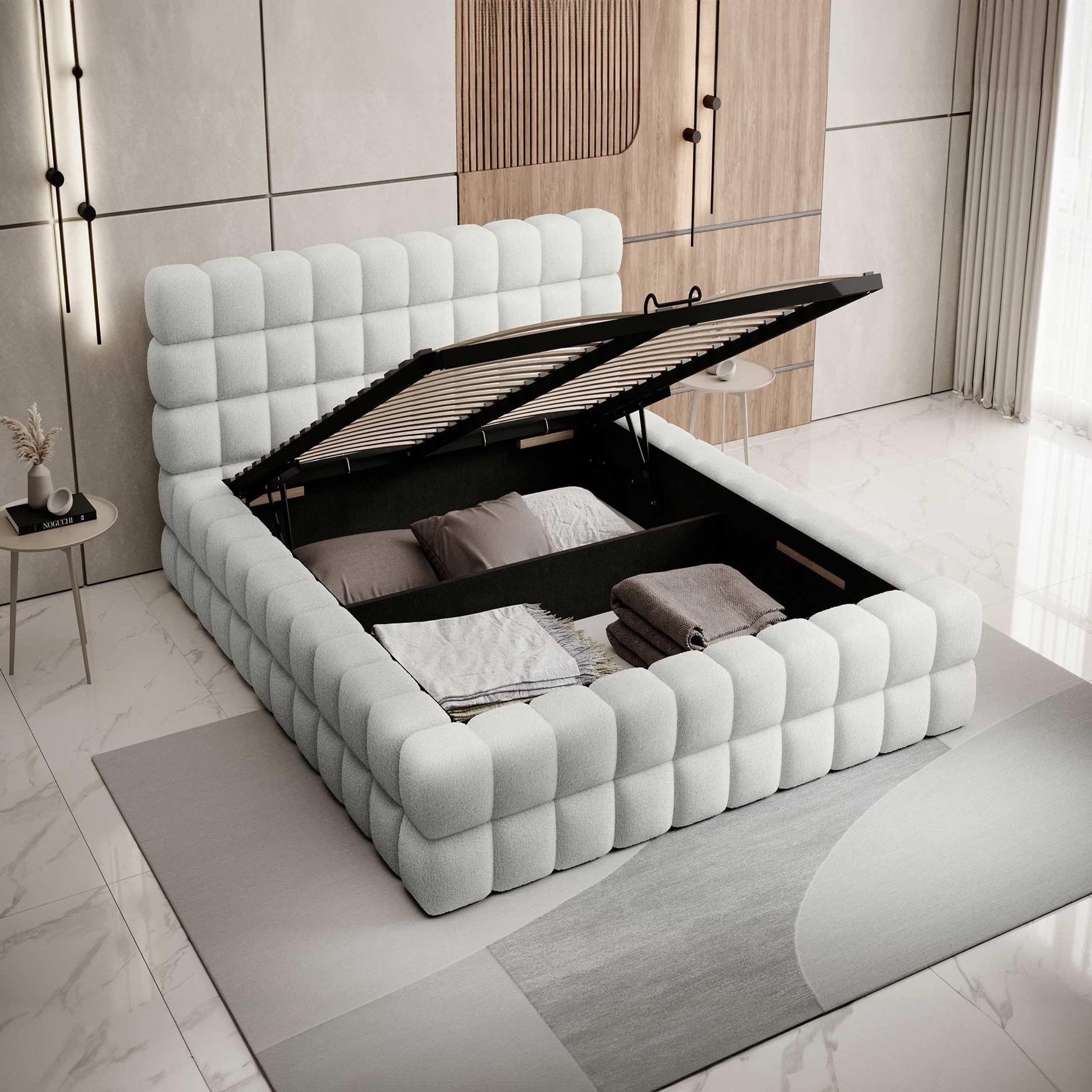 Voir la diapositive 2 : BEST MOBILIER Kingston - lit coffre - 160x200 - sommier inclus - en tissu bouclette