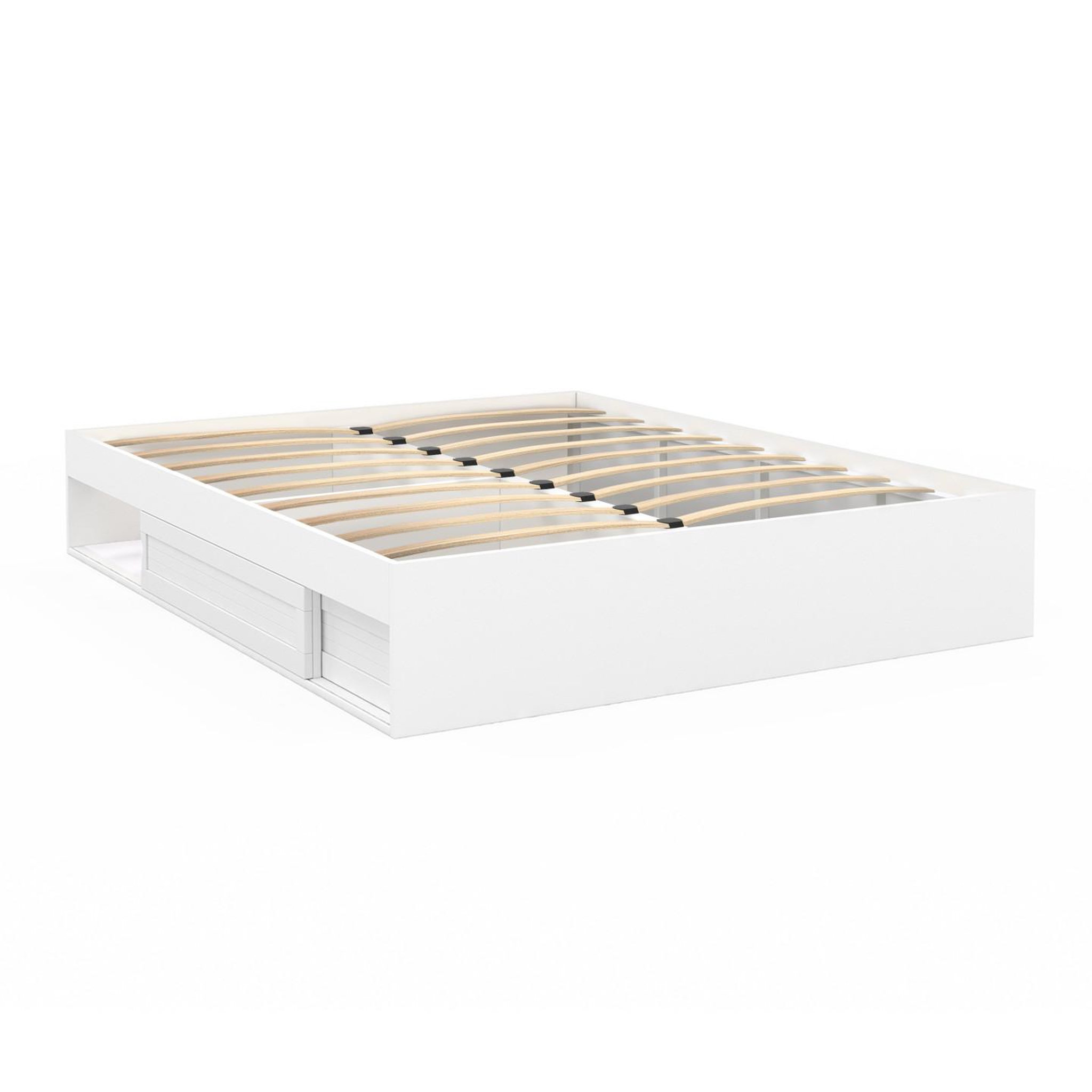 Voir la diapositive 3 : ID MARKET Cadre de lit double salem avec rangements et sommier 140 x 190 cm blanc