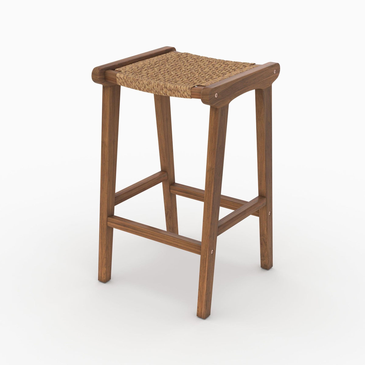 Rendez vous déco Tabouret pour îlot central 66 cm en teck vernis et tissage synthétique-Omaha