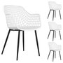 IDIMEX Lot de 4 chaises LUCIA pour salle à manger ou cuisine au design retro avec accoudoirs, coque en plastique blanc et 4 pieds en métal