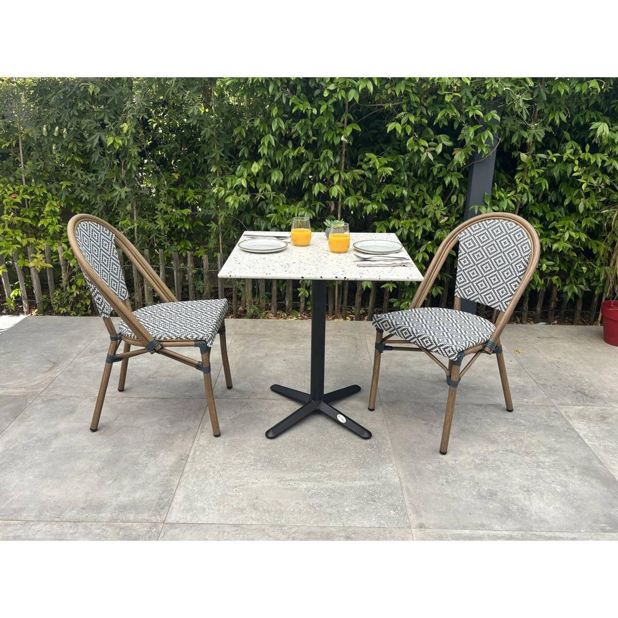 Voir la diapositive 4 : Paris Prix Ensemble table de jardin en terrazzo & 2 chaises  bistro  70cm bleu