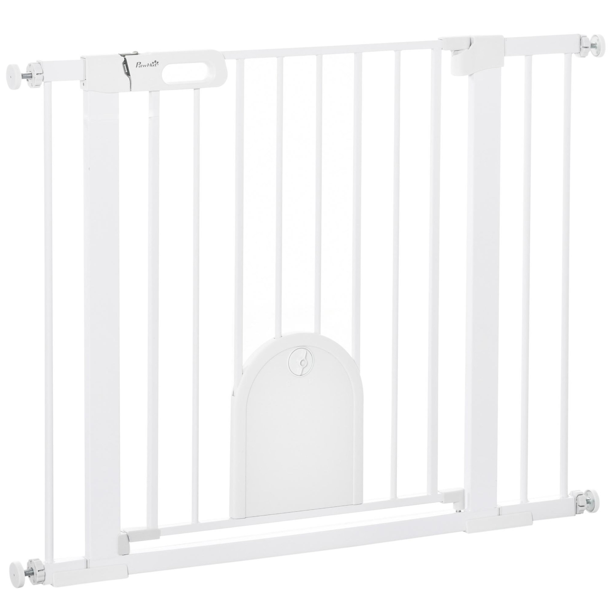 PAWHUT Barrière de sécurité chien h.76 cm - porte verrouillable - fixation par pression 75-103 cm - acier abs blanc