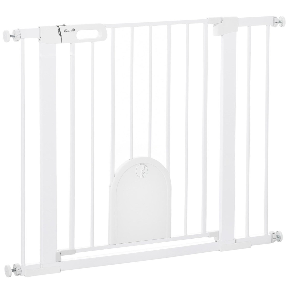 PAWHUT Barrière de sécurité chien H.76 cm - porte verrouillable - fixation par pression 75-103 cm - acier ABS blanc