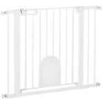 PAWHUT Barrière de sécurité chien H.76 cm - porte verrouillable - fixation par pression 75-103 cm - acier ABS blanc