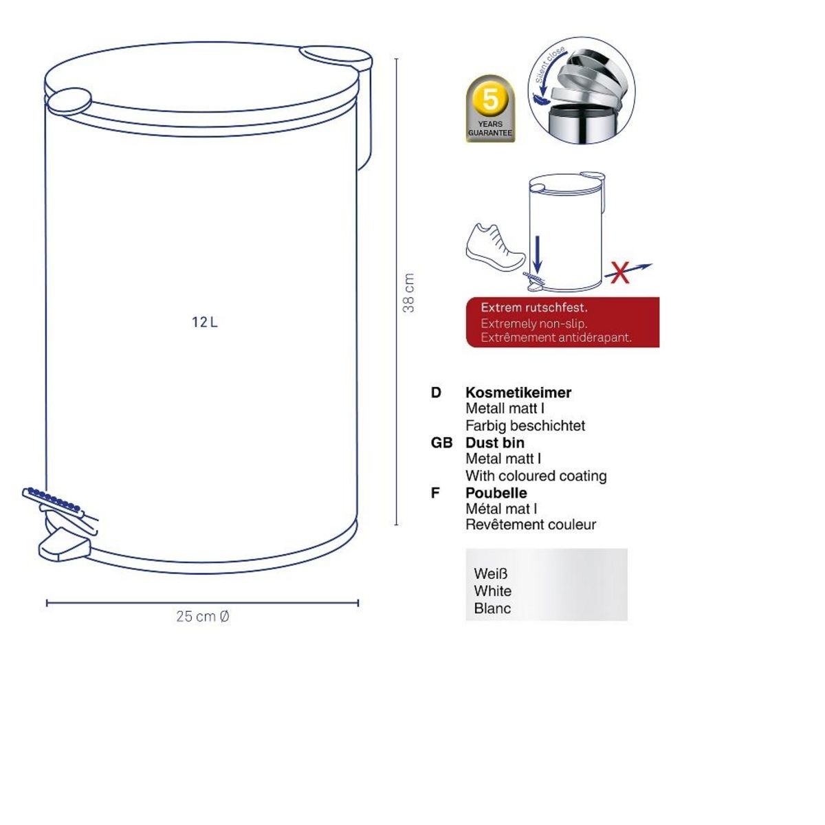Kela line Poubelle à pédale 12l inox - 10643